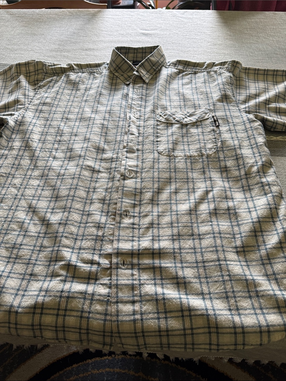 Men's Beige Plaid Button-Down Shirt with Chest Pocket